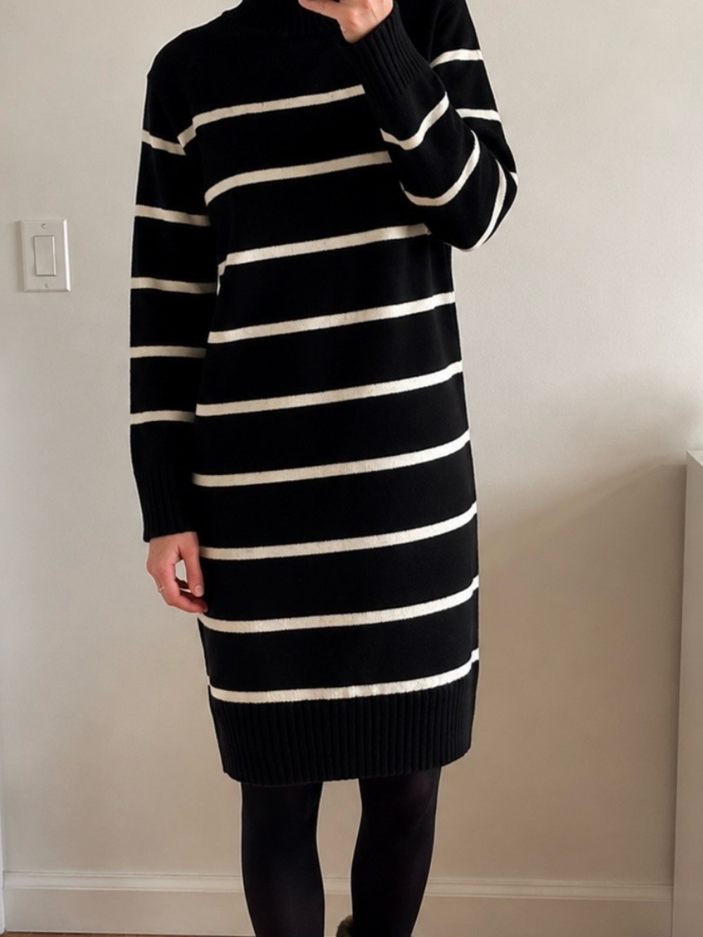 H&M Black and White Striped Turtleneck Sweater Dress ~ NWT